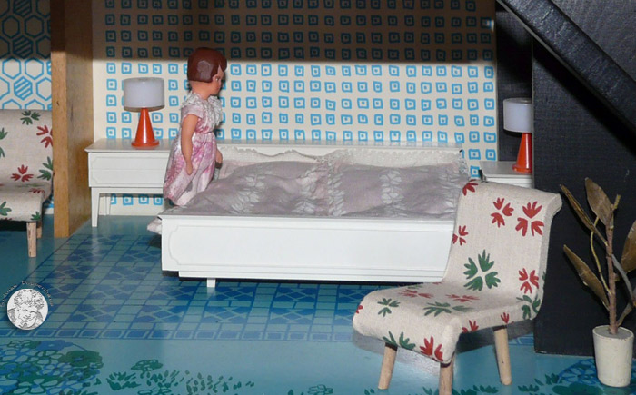 Schlafzimmer Puppenhaus der 1950er bis1980er Jahre